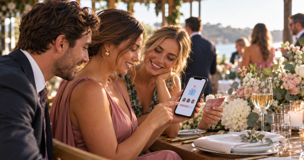 wedding guests contributing to a wedding gift
