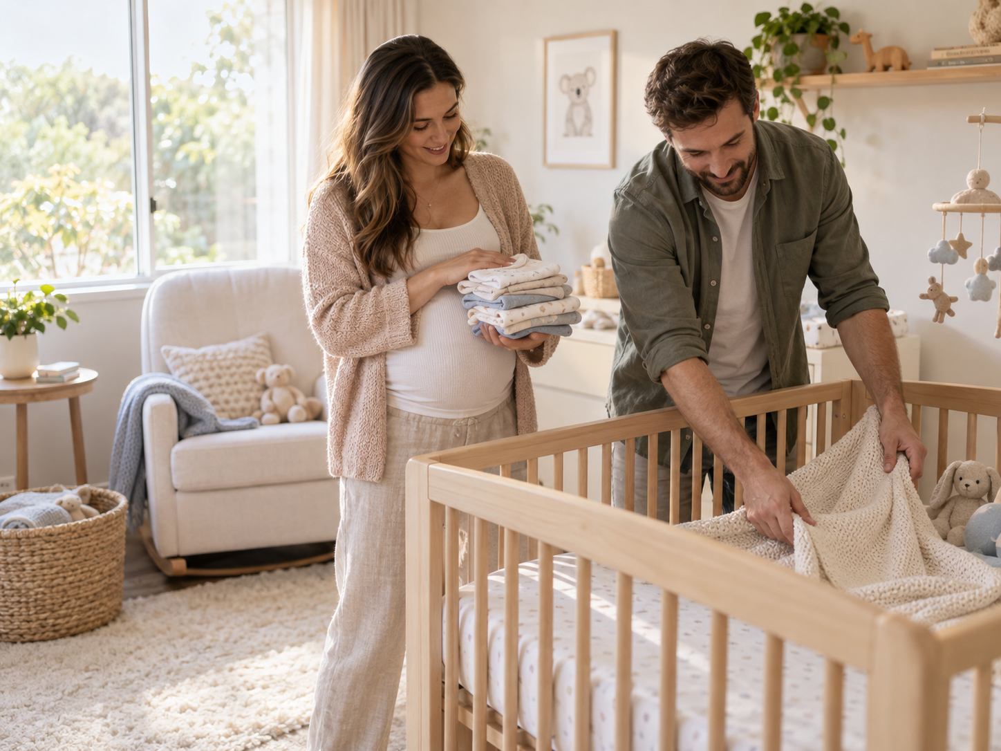 Couple preparing a baby nursery