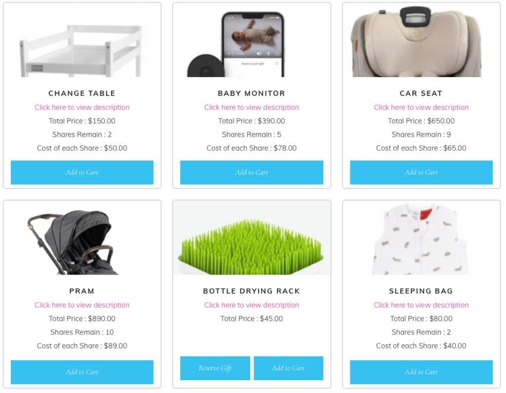 baby registry guest view