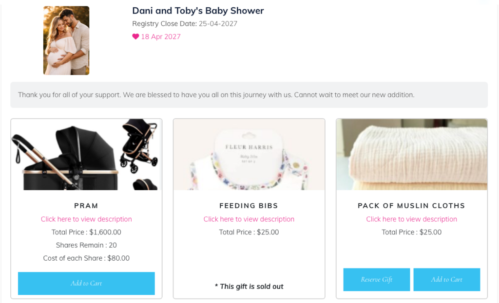 baby shower gift registry
